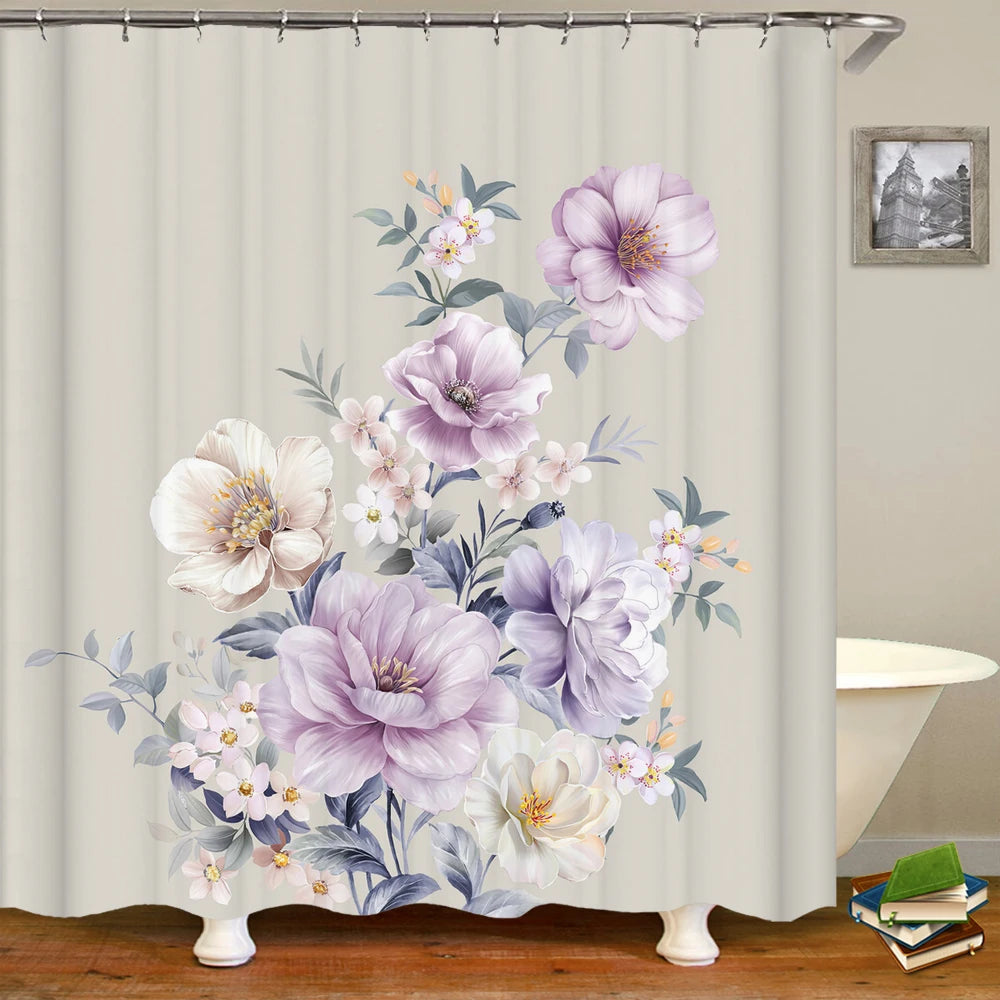 Beautiful Flowers Shower Curtain Bathroom Waterproof Shower Curtain Leaves Plant Printing Curtains for Bath Shower With Hooks