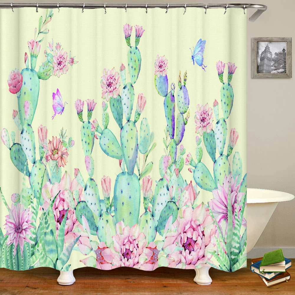 Beautiful Flowers Shower Curtain Bathroom Waterproof Shower Curtain Leaves Plant Printing Curtains for Bath Shower With Hooks