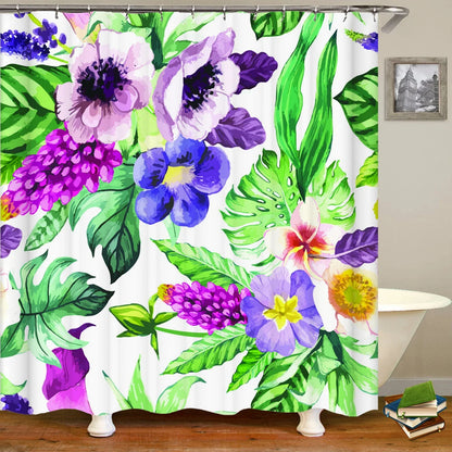 Beautiful Flowers Shower Curtain Bathroom Waterproof Shower Curtain Leaves Plant Printing Curtains for Bath Shower With Hooks
