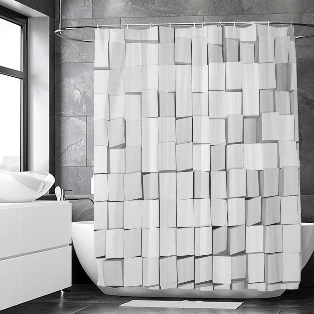 Blue Geometric Hexagonal Shower Curtains Waterproof Fabric Bathroom Curtain with Hooks Decoration Bath Screen Toilet Partition