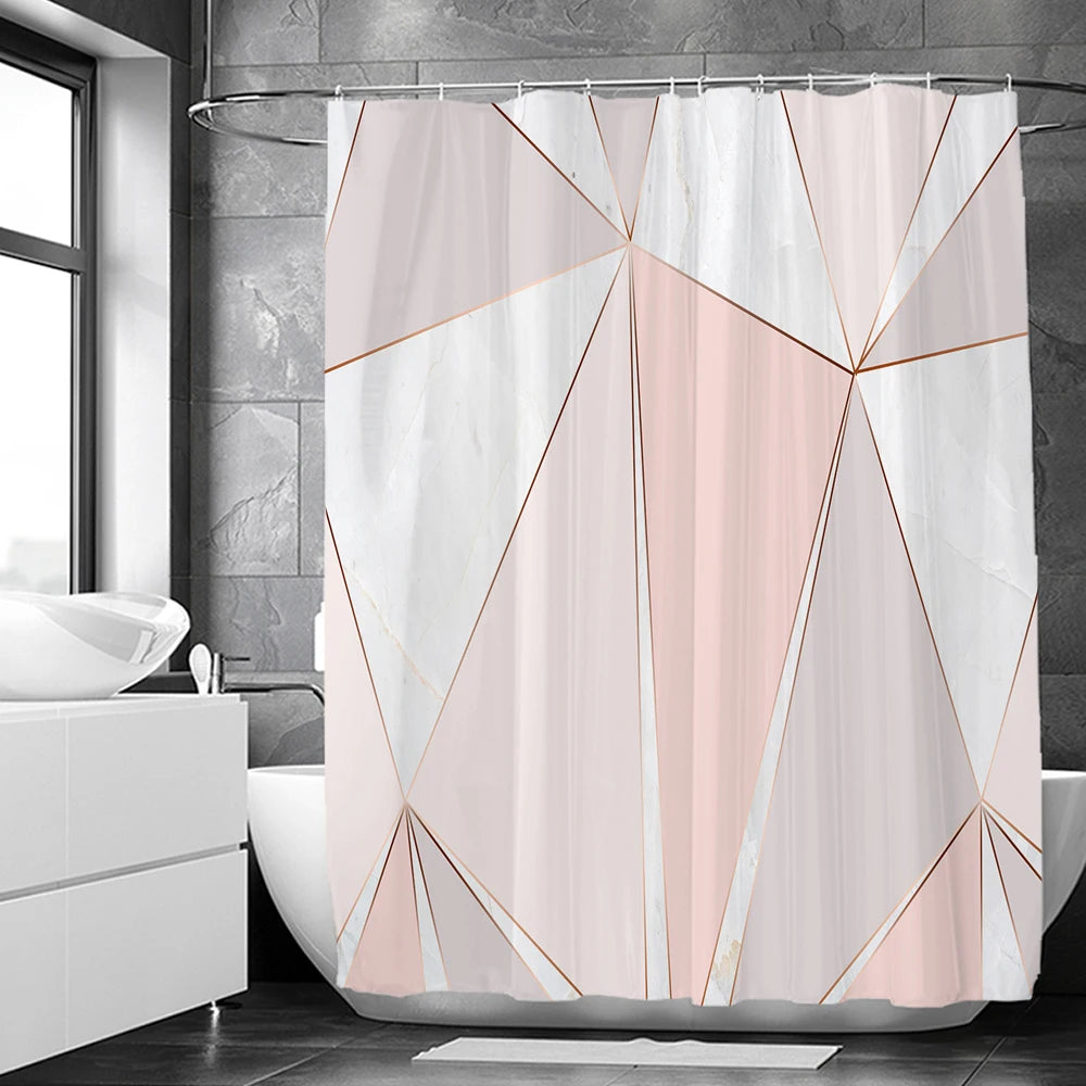 Blue Geometric Hexagonal Shower Curtains Waterproof Fabric Bathroom Curtain with Hooks Decoration Bath Screen Toilet Partition