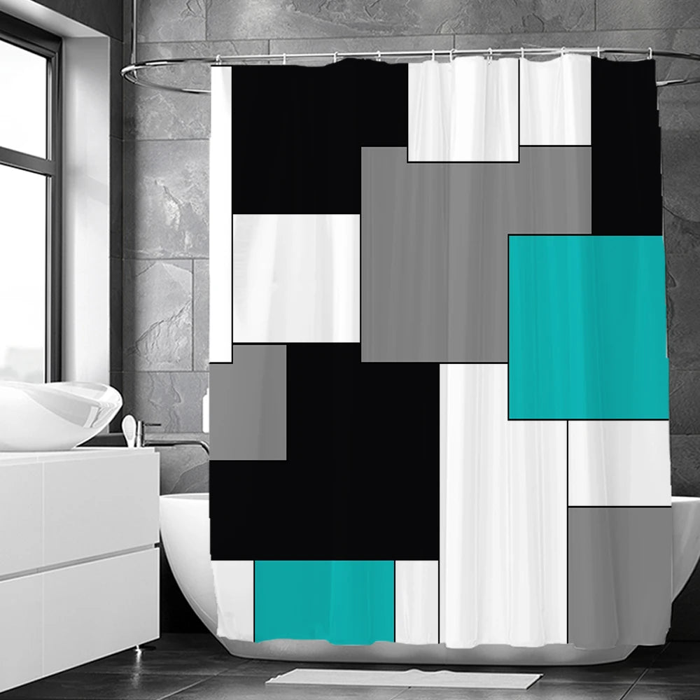 Blue Geometric Hexagonal Shower Curtains Waterproof Fabric Bathroom Curtain with Hooks Decoration Bath Screen Toilet Partition