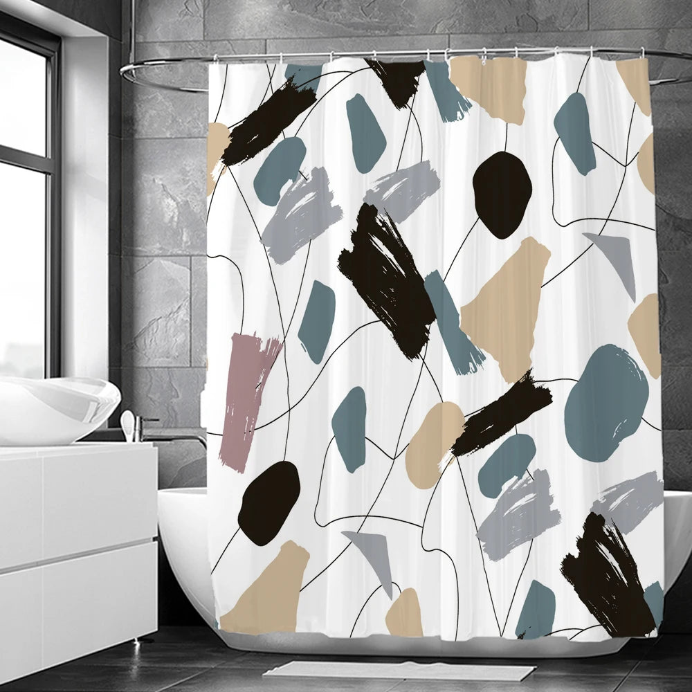 Blue Geometric Hexagonal Shower Curtains Waterproof Fabric Bathroom Curtain with Hooks Decoration Bath Screen Toilet Partition