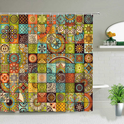 Bohemia Shower Curtain Set India Mandala Flower Geometric Printed Bath Curtains Waterproof Fabric Wall Screen Bathroom Decor