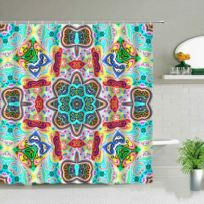 Bohemia Shower Curtain Set India Mandala Flower Geometric Printed Bath Curtains Waterproof Fabric Wall Screen Bathroom Decor
