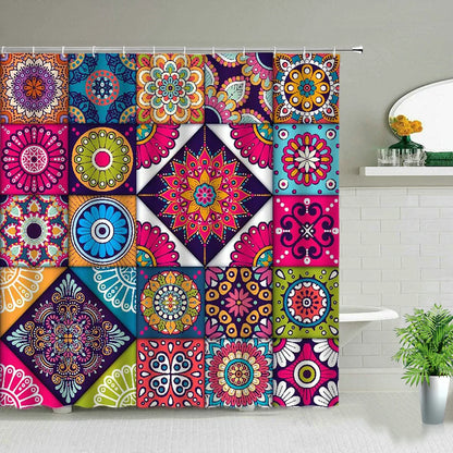 Bohemia Shower Curtain Set India Mandala Flower Geometric Printed Bath Curtains Waterproof Fabric Wall Screen Bathroom Decor