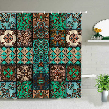 Bohemia Shower Curtain Set India Mandala Flower Geometric Printed Bath Curtains Waterproof Fabric Wall Screen Bathroom Decor