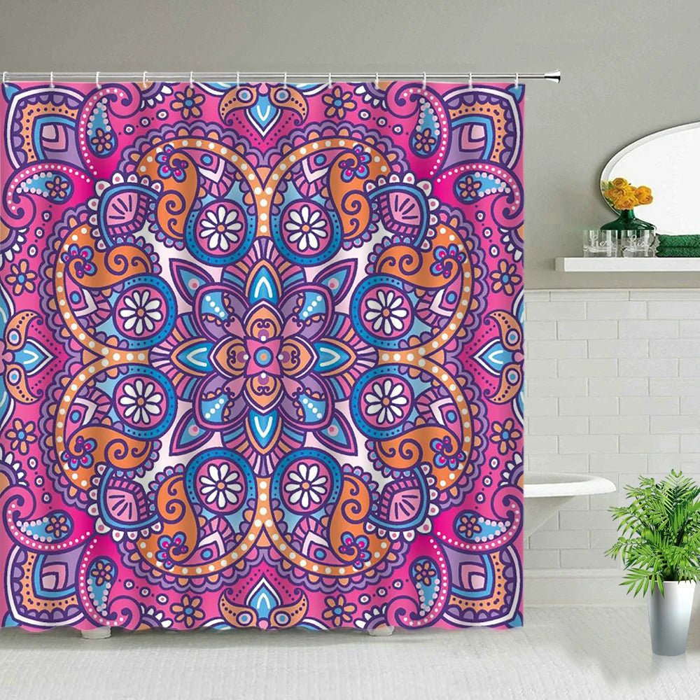Bohemia Shower Curtain Set India Mandala Flower Geometric Printed Bath Curtains Waterproof Fabric Wall Screen Bathroom Decor