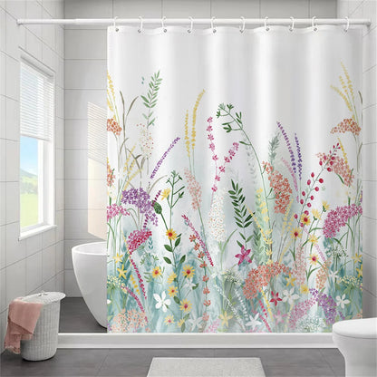 Butterfly Floral Bathroom Curtain Elegant Backleaf Shower Curtain Bathroom Polyester Waterproof Fabric Trim Hooks  Bath Curtain
