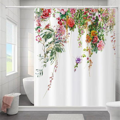 Butterfly Floral Bathroom Curtain Elegant Backleaf Shower Curtain Bathroom Polyester Waterproof Fabric Trim Hooks  Bath Curtain