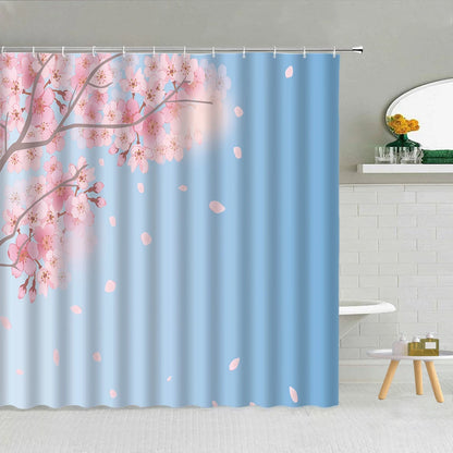 Butterfly Flower Shower Curtain Pink Rose Pearl Cherry Blossom Fashion Lady Bathroom Decor Waterproof Cloth Hooks Curtains Set