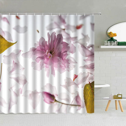 Butterfly Flower Shower Curtain Pink Rose Pearl Cherry Blossom Fashion Lady Bathroom Decor Waterproof Cloth Hooks Curtains Set