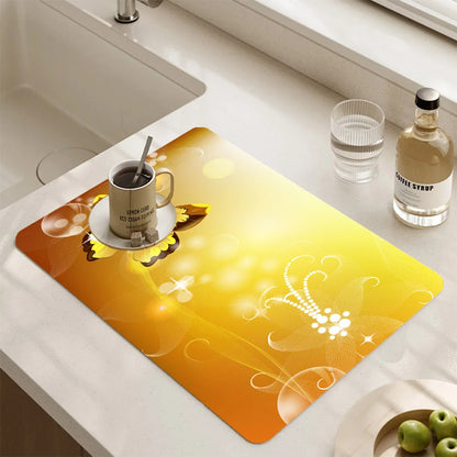 Butterfly Pattern Kitchen Water Absorbent Pad Diatomite Drying Dishes Drain Mat For Sink Countertop Protector Placemat For Mat