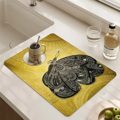 Butterfly Pattern Kitchen Water Absorbent Pad Diatomite Drying Dishes Drain Mat For Sink Countertop Protector Placemat For Mat