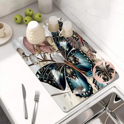Butterfly Pattern Kitchen Water Absorbent Pad Diatomite Drying Dishes Drain Mat For Sink Countertop Protector Placemat For Mat