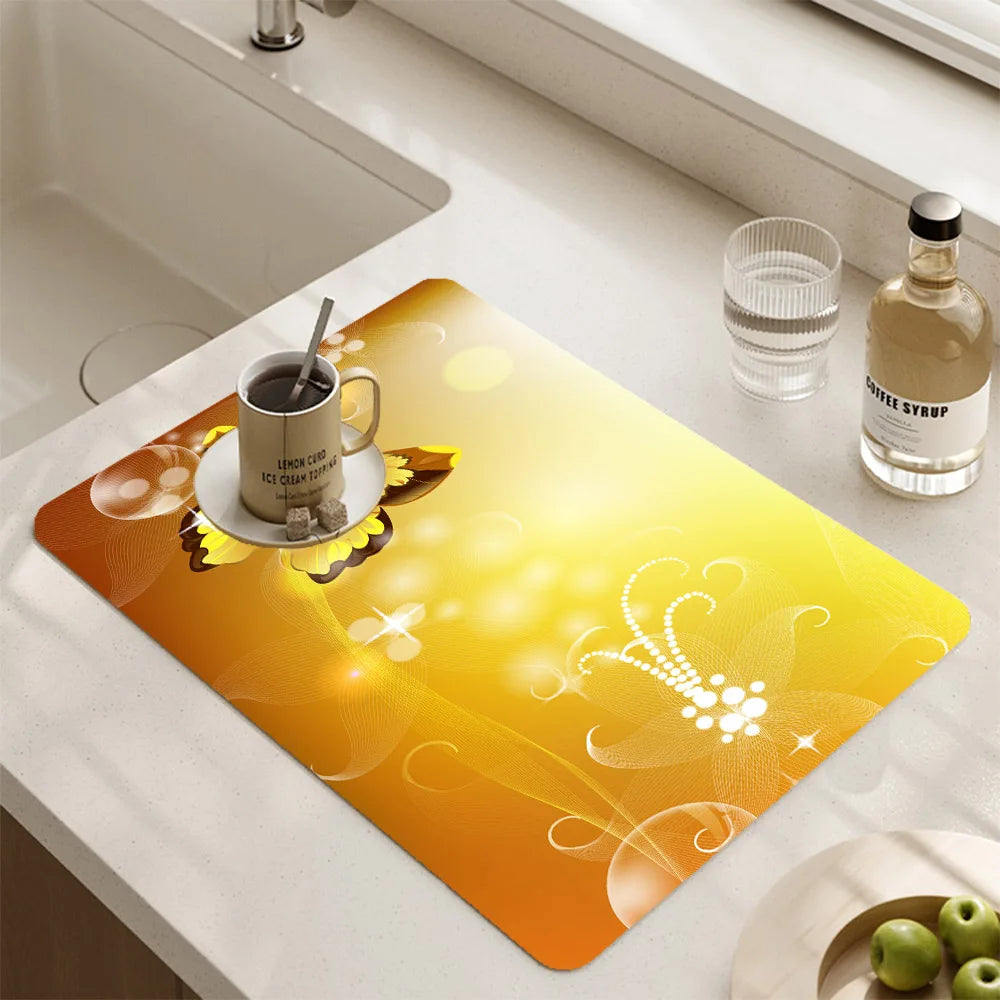 Butterfly Pattern Kitchen Water Absorbent Pad Diatomite Drying Dishes Drain Mat For Sink Countertop Protector Placemat For Mat