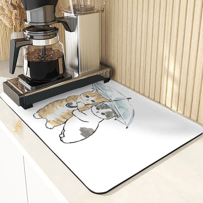 Cartoon Animal Style Mouse Pad Placemat Silicones Dish Mats Coaster Cute Cat Pattern Absorbent Drying Mat For Kitchen Coasters