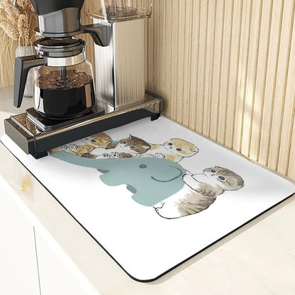 Cartoon Animal Style Mouse Pad Placemat Silicones Dish Mats Coaster Cute Cat Pattern Absorbent Drying Mat For Kitchen Coasters
