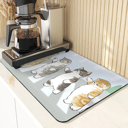 Cartoon Animal Style Mouse Pad Placemat Silicones Dish Mats Coaster Cute Cat Pattern Absorbent Drying Mat For Kitchen Coasters