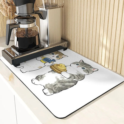 Cartoon Animal Style Mouse Pad Placemat Silicones Dish Mats Coaster Cute Cat Pattern Absorbent Drying Mat For Kitchen Coasters