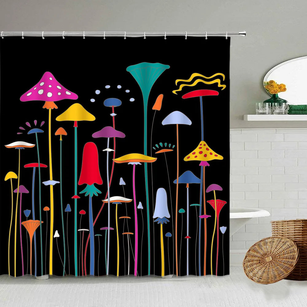 Cartoon Hand-Painted Animal Shower Curtain Cat Bird Rabbit Plant Flower Child Bathroom Decor With Hook Hanging Screen Washable