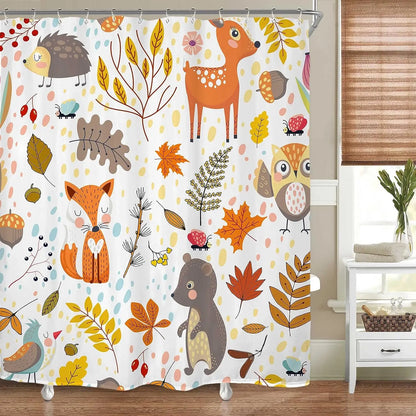 Cartoon Hand-Painted Animal Shower Curtain Cat Bird Rabbit Plant Flower Child Bathroom Decor With Hook Hanging Screen Washable
