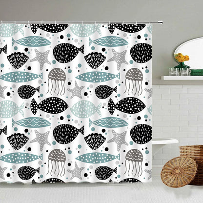 Cartoon Hand-Painted Animal Shower Curtain Cat Bird Rabbit Plant Flower Child Bathroom Decor With Hook Hanging Screen Washable