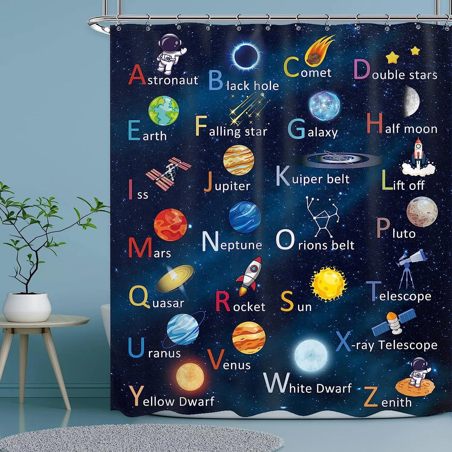 Cartoon Planet Shower Curtain Cute Cosmic Shower Curtain Galactic Space Kids Cloth Shower Curtains Bathroom Decor Set With Hooks