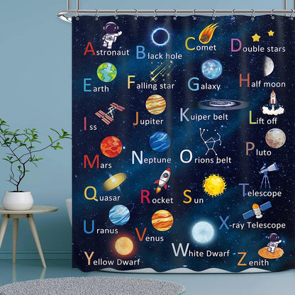 Cartoon Planet Shower Curtain Cute Cosmic Shower Curtain Galactic Space Kids Cloth Shower Curtains Bathroom Decor Set With Hooks