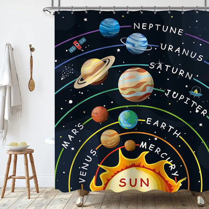 Cartoon Planet Shower Curtain Cute Cosmic Shower Curtain Galactic Space Kids Cloth Shower Curtains Bathroom Decor Set With Hooks