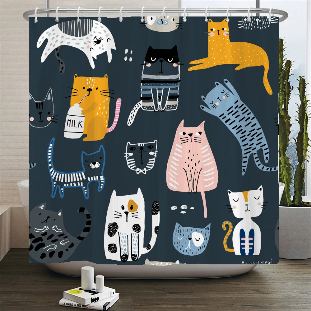 Cat Printed Shower Curtain Cartoon animal Bath Curtains Bathroom For Bathtub Bathing Cover Shower Curtains with 12 pcs Hooks