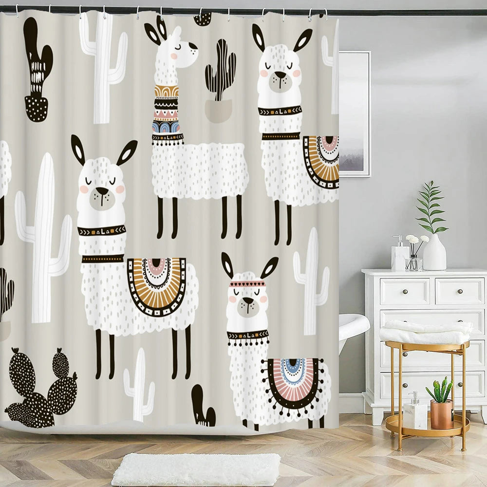 Cat Printed Shower Curtain Cartoon animal Bath Curtains Bathroom For Bathtub Bathing Cover Shower Curtains with 12 pcs Hooks