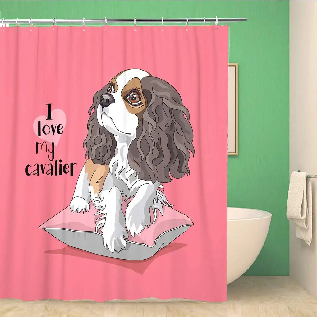 Cavalier King Charles Spaniel Dogs Shower Curtain Waterproof Polyester Fabric Bathroom Shower Curtains Bathroom Decor with Hooks