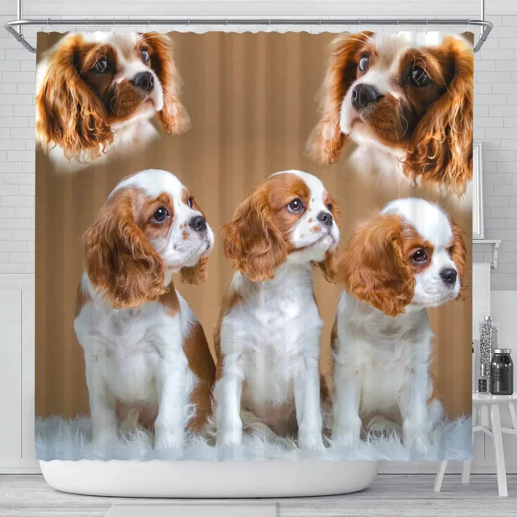 Cavalier King Charles Spaniel Dogs Shower Curtain Waterproof Polyester Fabric Bathroom Shower Curtains Bathroom Decor with Hooks