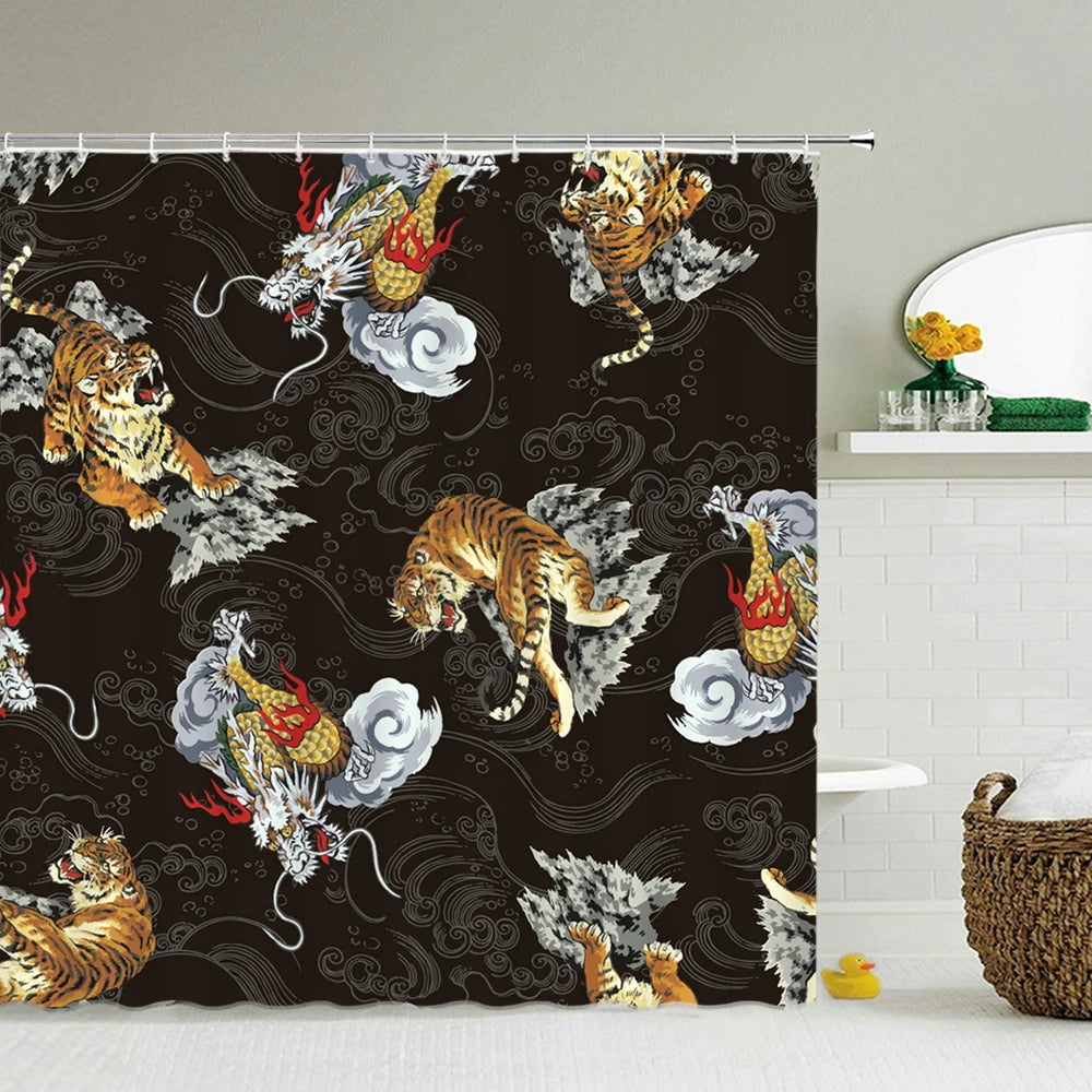 Chinese Style Flower and Birds Tree Shower Curtains Bath Curtain Waterproof Bathroom Decor With Hooks 3d Printing Bath Curtain