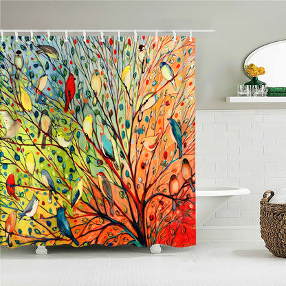 Chinese Style Flower and Birds Tree Shower Curtains Bath Curtain Waterproof Bathroom Decor With Hooks 3d Printing Bath Curtain