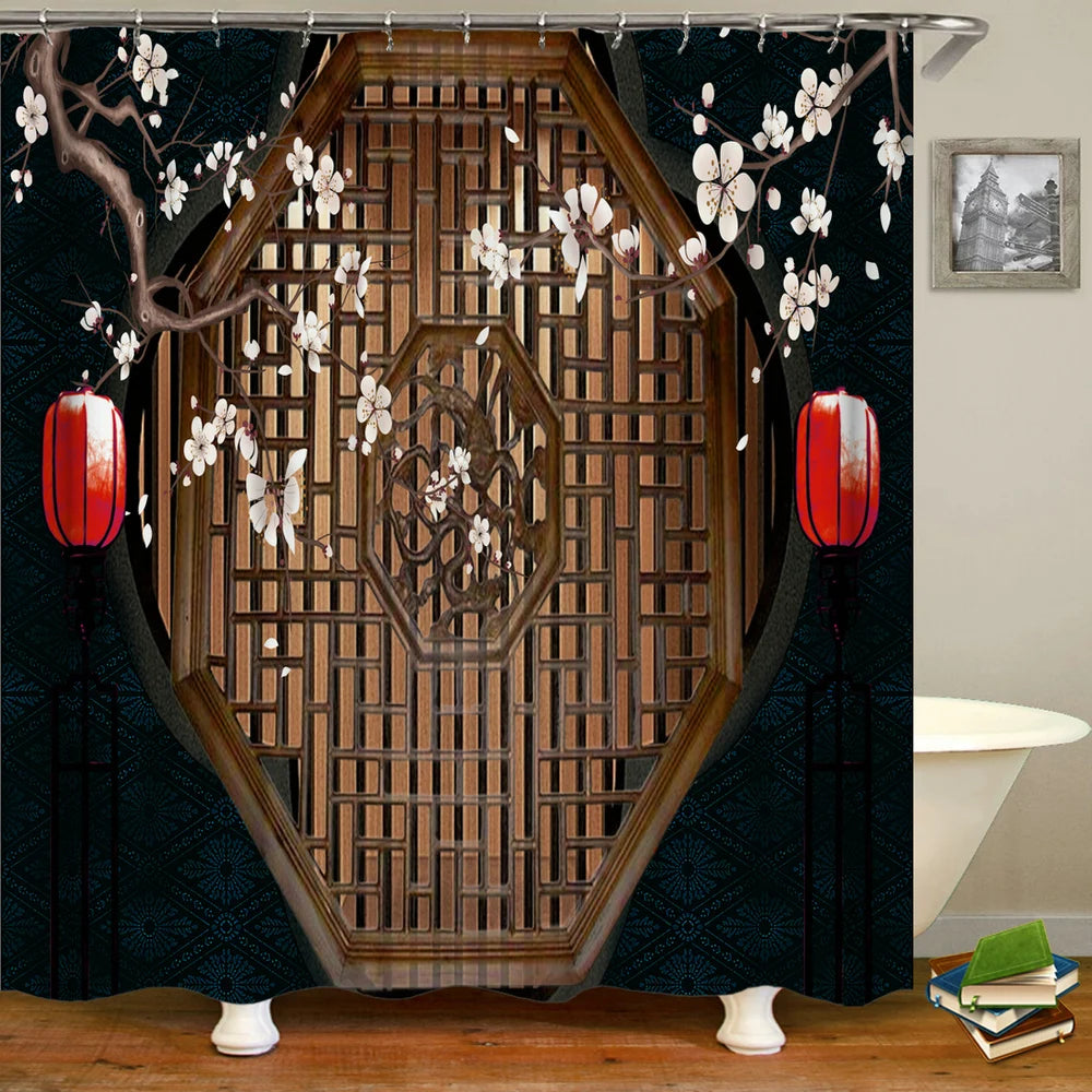 Chinese Style Flower and Birds Tree Shower Curtains Bath Curtain Waterproof Bathroom Decor With Hooks 3d Printing Bath Curtain
