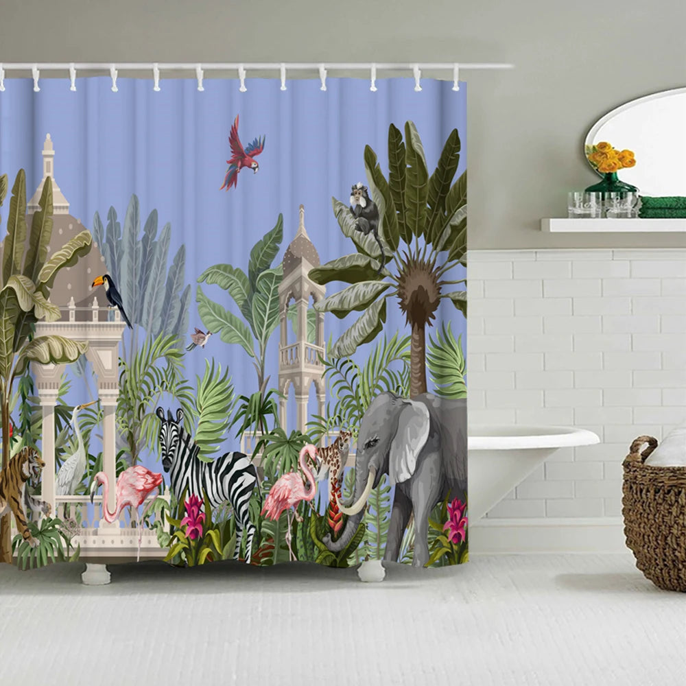 Chinese Style Flower and Birds Tree Shower Curtains Bath Curtain Waterproof Bathroom Decor With Hooks 3d Printing Bath Curtain