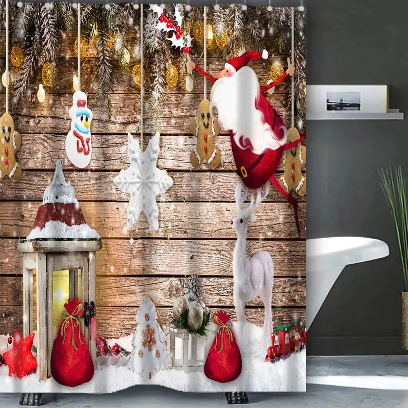 Christmas Bathing Curtain  Bathroom Shower Curtain Waterproof With 12 Hooks Home Deco 100% Polyester Washable