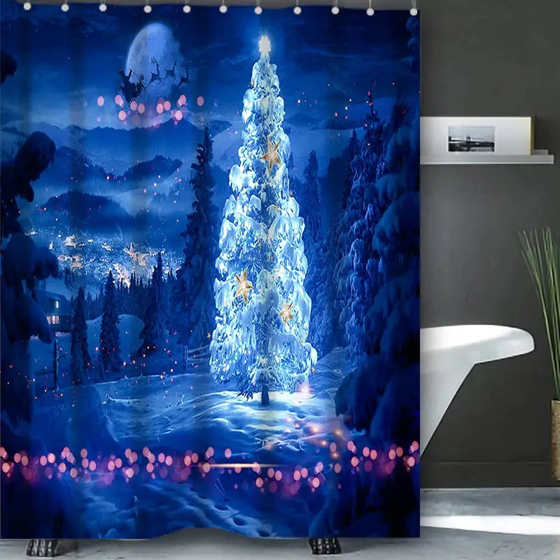 Christmas Bathing Curtain  Bathroom Shower Curtain Waterproof With 12 Hooks Home Deco 100% Polyester Washable