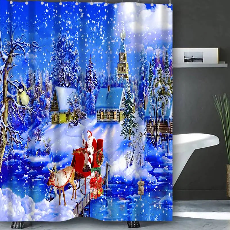 Christmas Bathing Curtain  Bathroom Shower Curtain Waterproof With 12 Hooks Home Deco 100% Polyester Washable