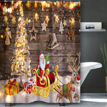 Christmas Bathing Curtain  Bathroom Shower Curtain Waterproof With 12 Hooks Home Deco 100% Polyester Washable