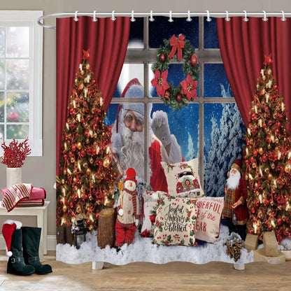 Christmas Bathroom Sets with Shower Curtain and Rugs, Red Truck Christmas Shower Curtain Set, Xmas Bathroom Rugs Bathroom Decor