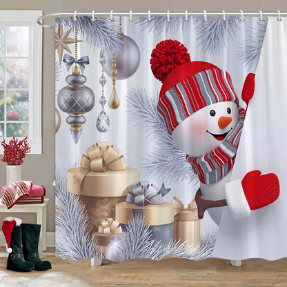 Christmas Bathroom Sets with Shower Curtain and Rugs, Red Truck Christmas Shower Curtain Set, Xmas Bathroom Rugs Bathroom Decor