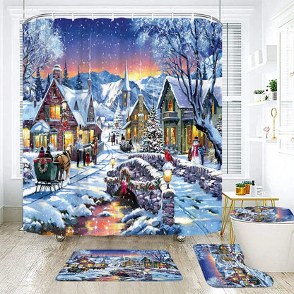 Christmas Bathroom Sets with Shower Curtain and Rugs, Red Truck Christmas Shower Curtain Set, Xmas Bathroom Rugs Bathroom Decor