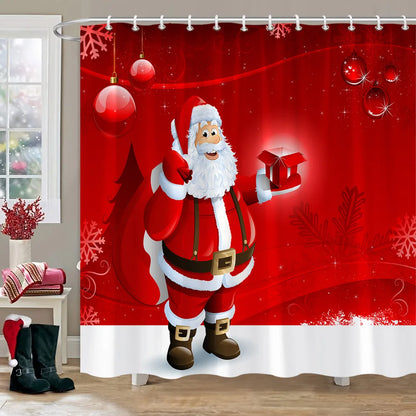 Christmas Bathroom Sets with Shower Curtain and Rugs, Red Truck Christmas Shower Curtain Set, Xmas Bathroom Rugs Bathroom Decor