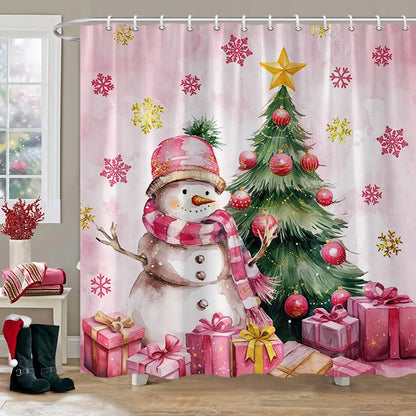 Christmas Bathroom Sets with Shower Curtain and Rugs, Red Truck Christmas Shower Curtain Set, Xmas Bathroom Rugs Bathroom Decor
