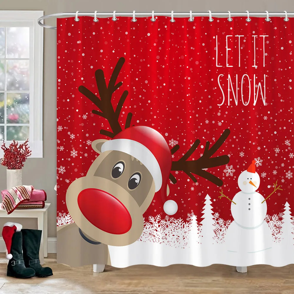 Christmas Bathroom Sets with Shower Curtain and Rugs, Red Truck Christmas Shower Curtain Set, Xmas Bathroom Rugs Bathroom Decor