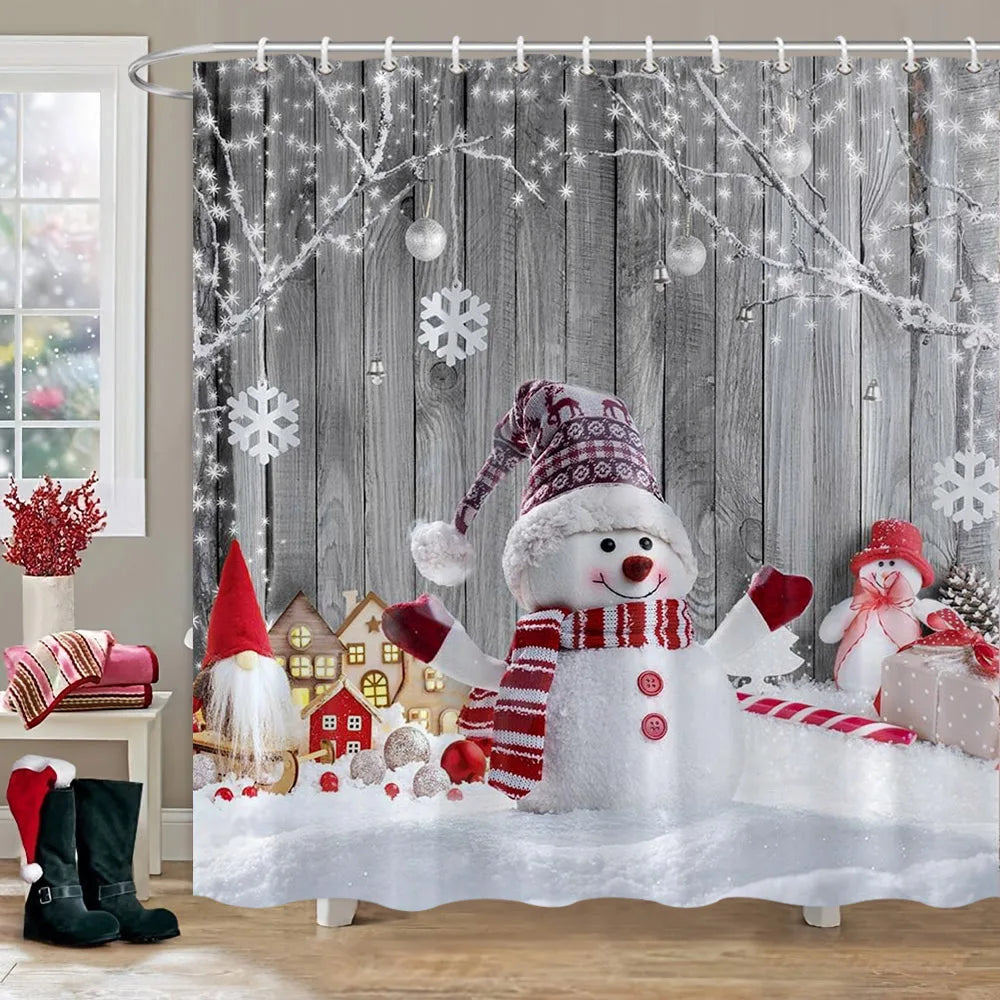 Christmas Bathroom Sets with Shower Curtain and Rugs, Red Truck Christmas Shower Curtain Set, Xmas Bathroom Rugs Bathroom Decor