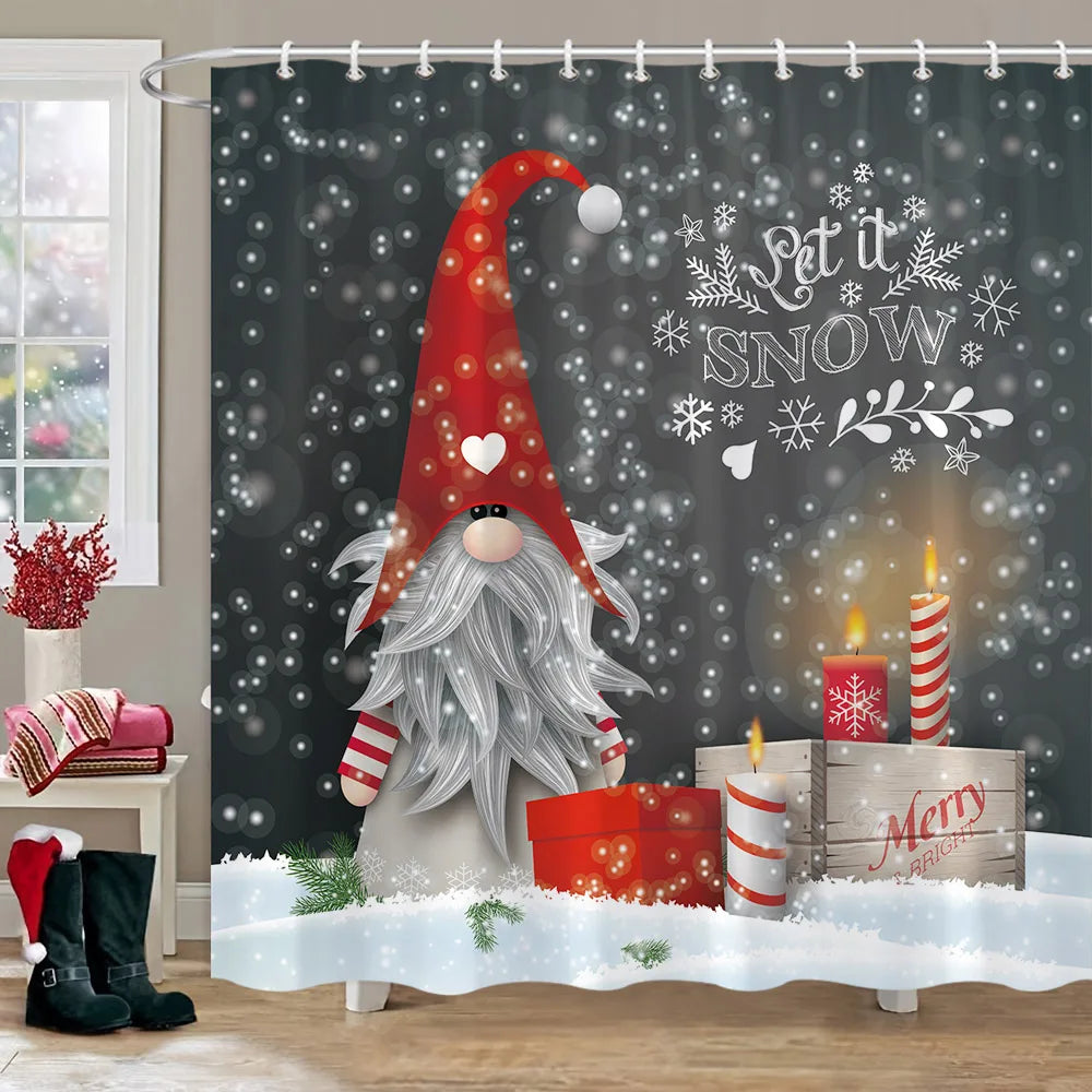 Christmas Bathroom Sets with Shower Curtain and Rugs, Red Truck Christmas Shower Curtain Set, Xmas Bathroom Rugs Bathroom Decor